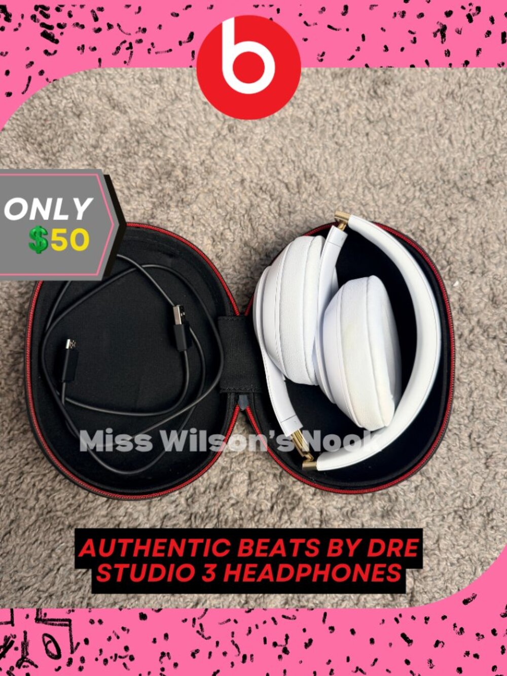 Beats Studio3 Wireless Over-Ear Headphones White & Gold with Hard Case
